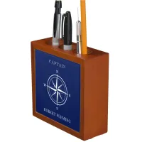 Nautical Compass Rose Captain Name Desk Organizer