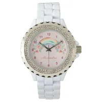 Pretty Watercolor Flowers and Rainbow Watch