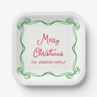 Whimsical Hand Drawn Bow Christmas Gift Paper Plates