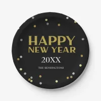 Elegant Happy New Year Glitter Sparkle Confetti Paper Plates