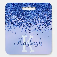 Simple Blue Brushed Metal and Glitter Monogram | Seat Cushion