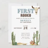 Blue First Rodeo Western Cowboy 1st Birthday  Invitation