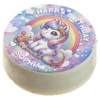 Cute Unicorn and Rainbow Personalized Birthday Chocolate Covered Oreo