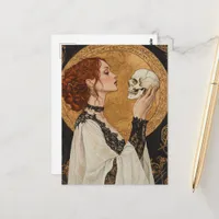 Beautiful Red haired Goddess Woman With a Skull Postcard
