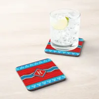 Southwest River Canyon Red Turquoise Monogram Beverage Coaster