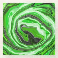 Lime Green and Black Marble like Swirls Fluid Art  Glass Coaster