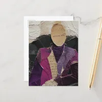 A Painless Face Torn Paper Mixed Media Collage Postcard