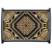 ArtDeco Black Gold Geometric Pattern Serving Tray