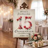 Vintage Watercolor Red Rose 15th Quinceañera Foam Board