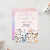 Wildlife Cute Animals Pink Birthday Party Invitation