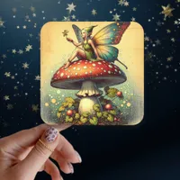 Vintage Fairy and Mushrooms   Square Sticker