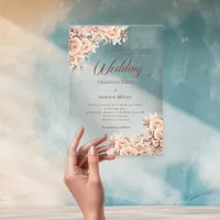 Beige cream flowers clear wedding acrylic invitations
