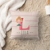 Blush Pink Ballerina Monogram L – Personalized Art Throw Pillow