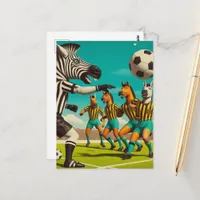 Funny Zebra and Horse Soccer Game Postcard