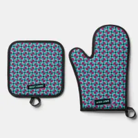 Blue Pink Cute Modern Pattern  Oven Mitt & Pot Holder Set