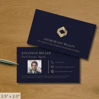 Navy Blue Real Estate Agent Photo Business Card