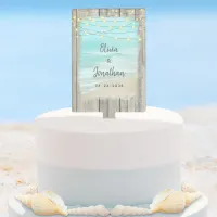 Rustic Beach String Lights Ocean Wedding Cake Topper