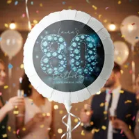 Glamorous Turquoise Black Diamond 80th Birthday Balloon