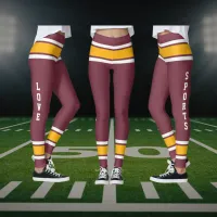 Burgundy Gold & White Team Colors Love Sports Leggings