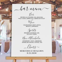 Elegant Wedding Bar Personalized Drink Menu Foam Board