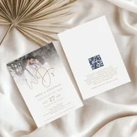 Modern We Do Gold Text QR Code Photo Wedding Invitation