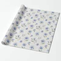 Blue Cottagecore Wildflowers Botanical Print  Wrapping Paper