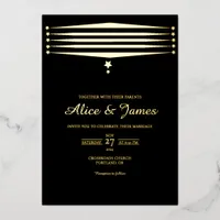 Chic Star Lines Elegant Black Gold Foil Wedding Invitation