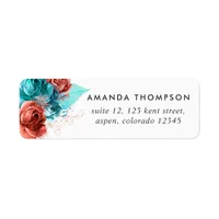 Turquoise and Coral Watercolor Floral Label