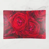 Red rose blossoms with dewdrops - photography trinket tray