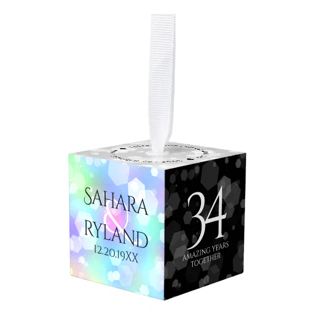 Elegant 34th Opal Wedding Anniversary Celebration Cube Ornament