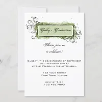 Green Abstract Floral Graduation Party Invitation