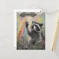 Cute Raccoon and a UFO Postcard