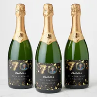 70th birthday black gold stars photo sparkling wine label