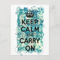 Keep Calm and Carry On Grunge Wallpaper Damask Postcard