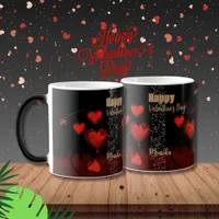 Black with Red Hearts  Magic Mug