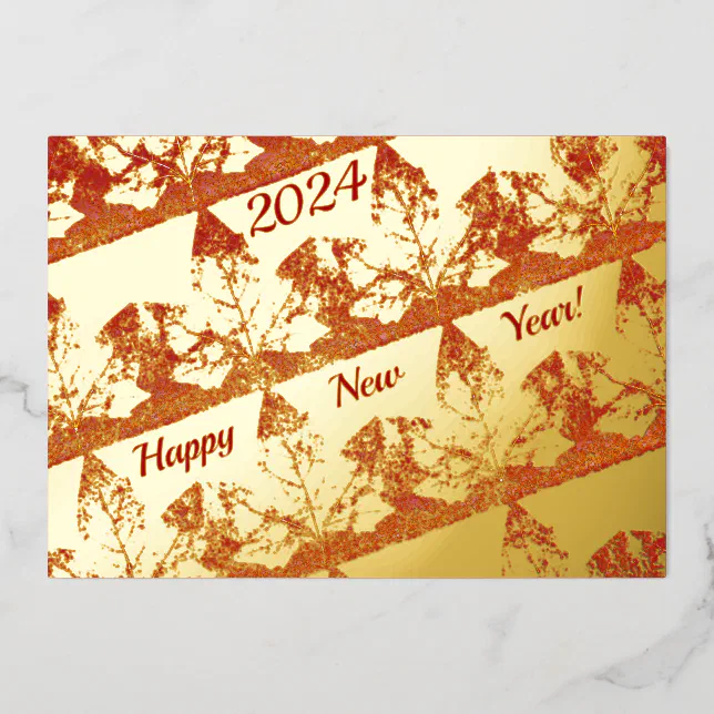 Happy New Year - Golden maple leaves  Foil Holiday Card