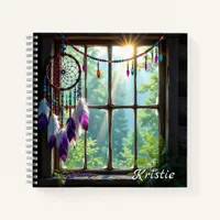 Boho Purple Dreamcatcher in Window  Personalized Notebook