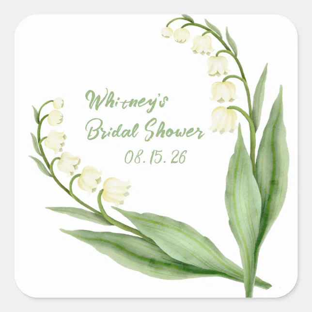 Elegant Lily of the Valley Custom Bridal Shower Square Sticker