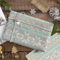 Knitted Stitch Pattern9 Tan/Teal ID208 Wrapping Paper