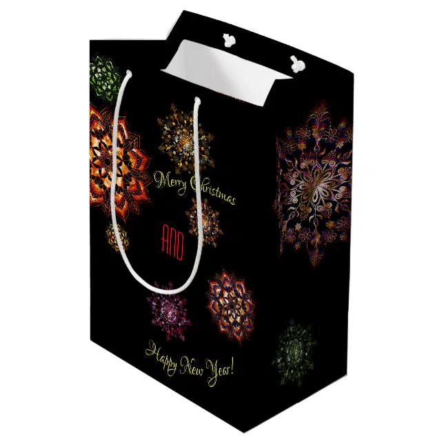 Christmas-new year- colorful and bright snowflakes medium gift bag