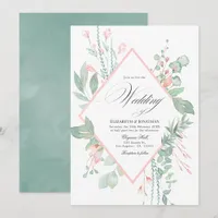 Pastel Blush Greenery Geometric Wedding Invitation