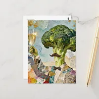 Silly Brocolli Making a Toast Postcard