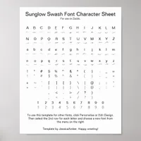 Sunglow Swash Font Character Sheet for Zazzle Poster