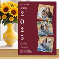 Personalized 3 Photo Burgundy Graduation Plaque