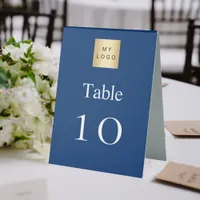 Blue white business logo table number table tent sign