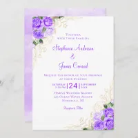 Purple Gold Watercolor Floral Wedding Invitation