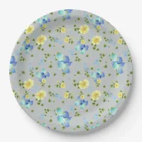 Yellow Buttercups and Blue Iris Paper Plate