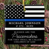 Police Personalized Blessed Cop Thin Blue Line  Ceramic Ornament