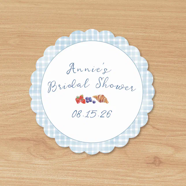 Elegant Blue Gingham Summer Brunch Bridal Shower Paper Coaster