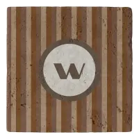 Rustic Brown Striped Stone Trivet with Monogram